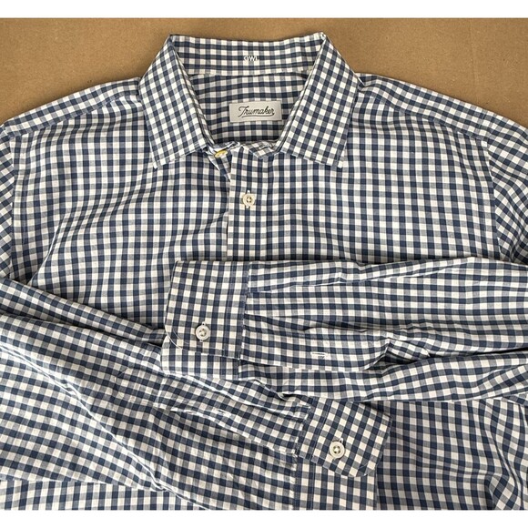 Trumaker Blue Checked Dress Shirt 16 Preppy Bespoke Button Up Long Sleeve Office - Picture 4 of 10